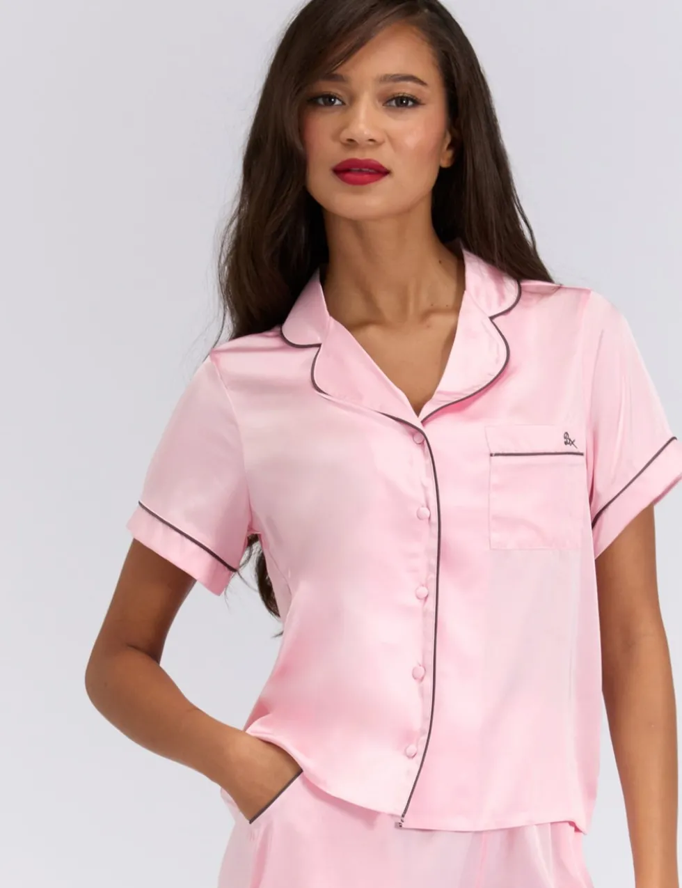 Satin Revere Collar Short Sleeve Pyjama Top