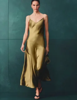 Satin Ruffle Maxi Slip Dress