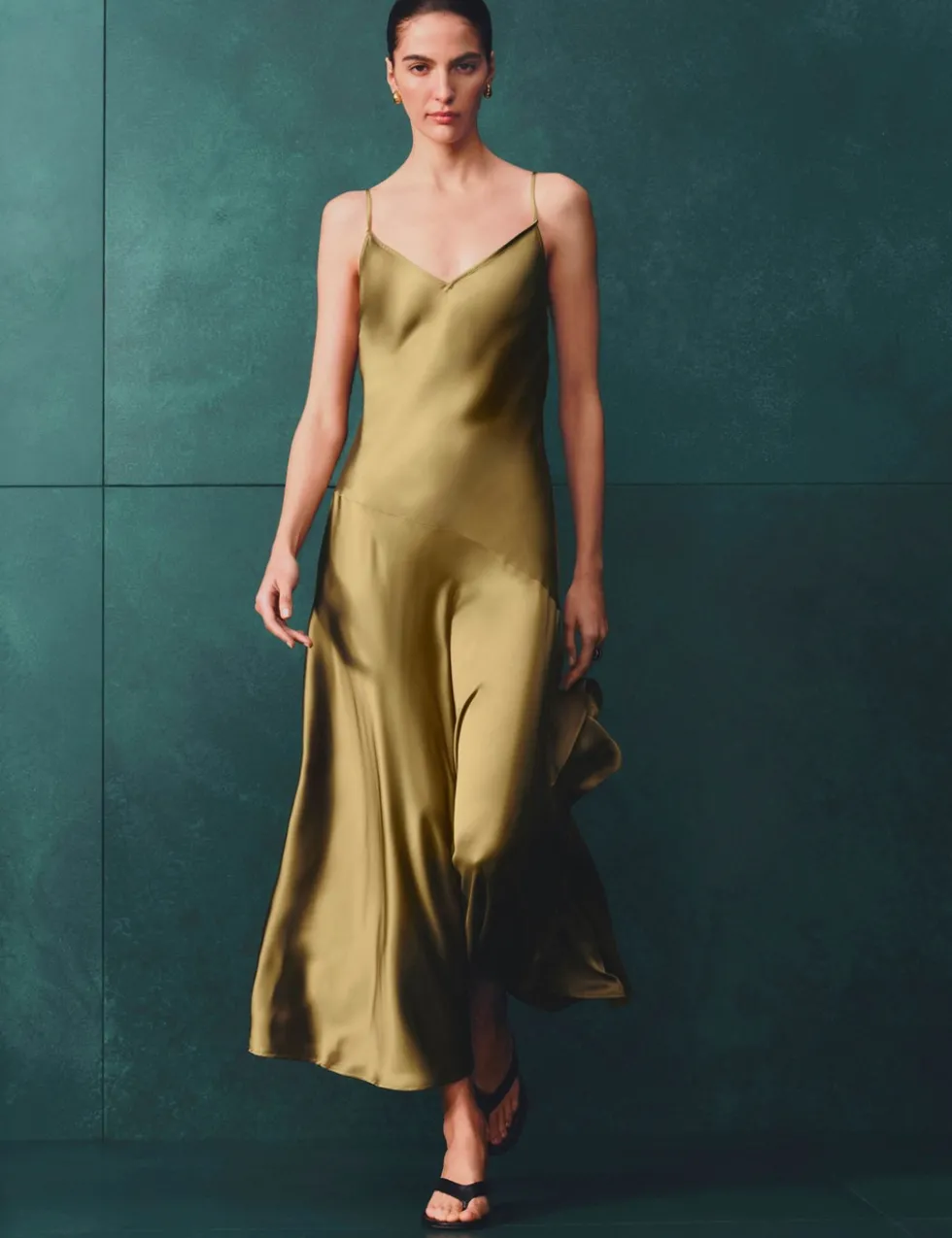 Satin Ruffle Maxi Slip Dress