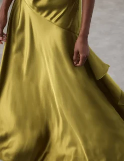 Satin Ruffle Maxi Slip Dress