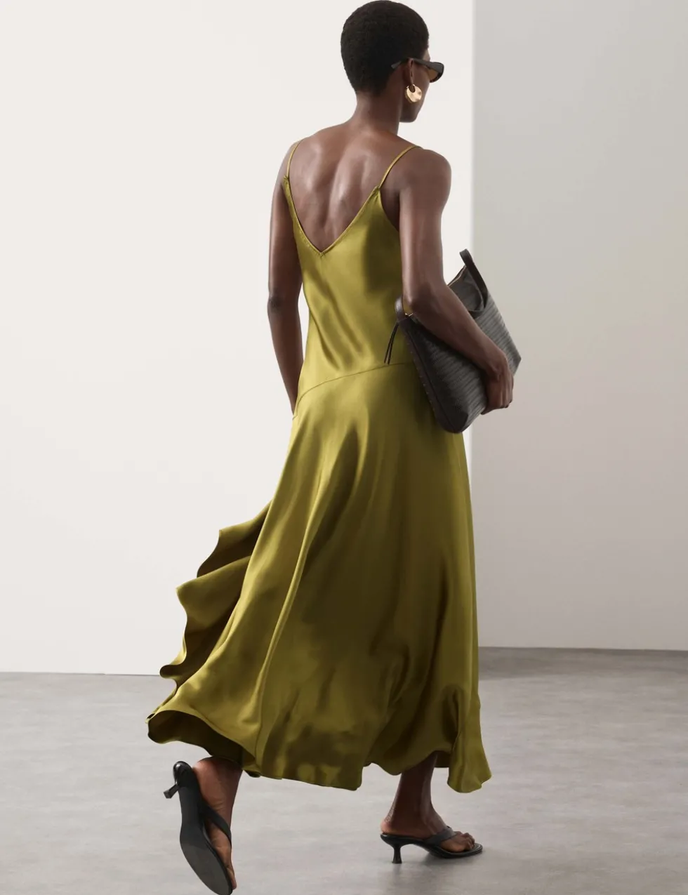 Satin Ruffle Maxi Slip Dress