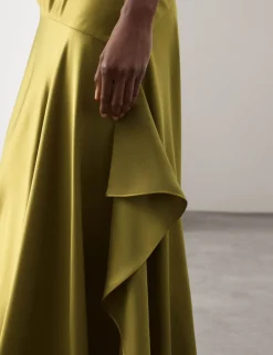 Satin Ruffle Maxi Slip Dress