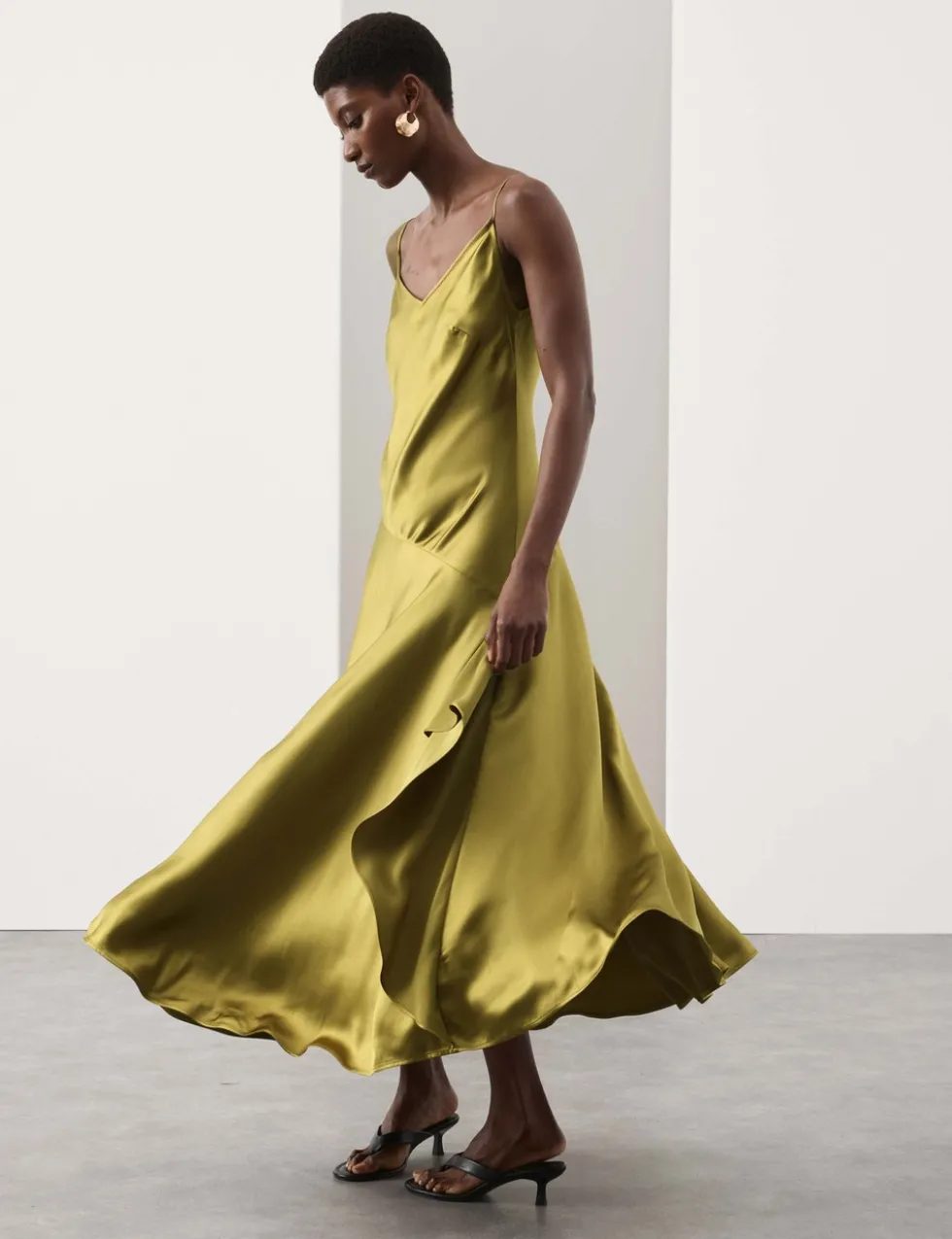 Satin Ruffle Maxi Slip Dress