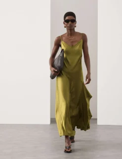 Satin Ruffle Maxi Slip Dress