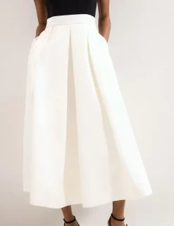 Satin Ruffle Midi Skater Dress