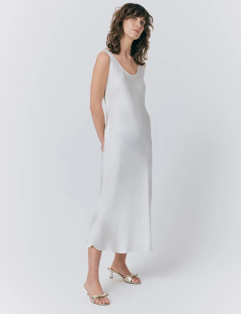 Satin Scoop Neck Midi Slip Dress