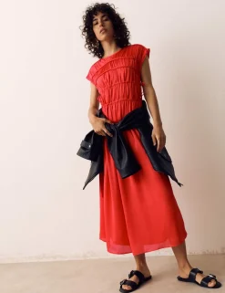 Satin Smock Detail Midaxi Dress
