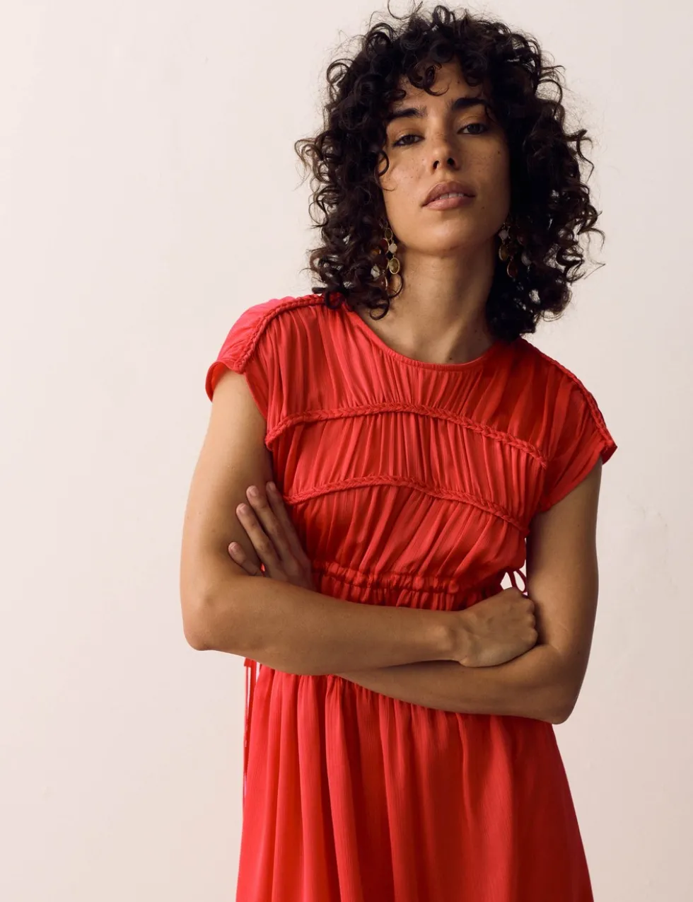 Satin Smock Detail Midaxi Dress
