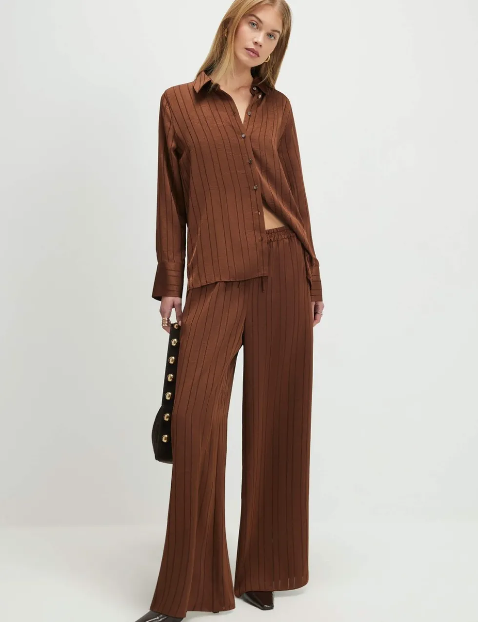 Satin Striped Textured Collared Blouse