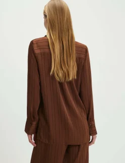 Satin Striped Textured Collared Blouse