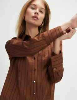 Satin Striped Textured Collared Blouse