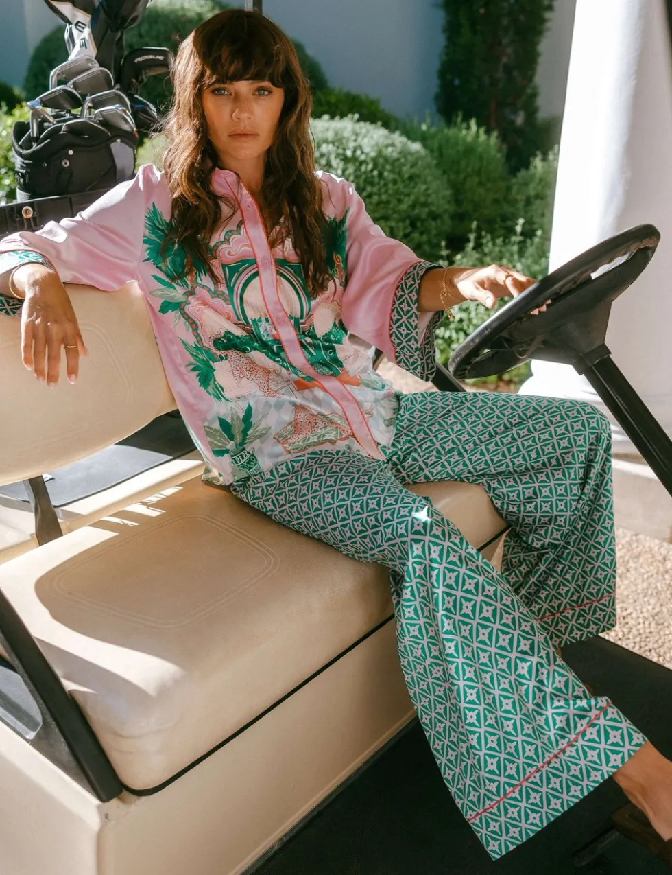 Satin The Clubhouse Print Long Pyjama Set