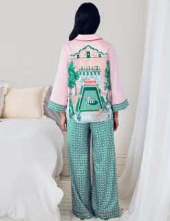 Satin The Clubhouse Print Long Pyjama Set