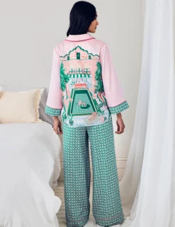 Satin The Clubhouse Print Long Pyjama Set