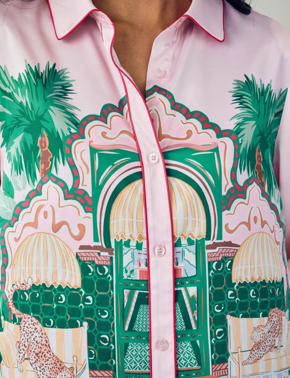 Satin The Clubhouse Print Long Pyjama Set