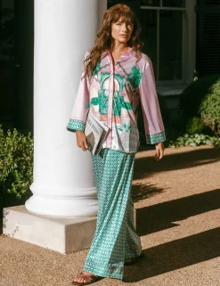 Satin The Clubhouse Print Long Pyjama Set