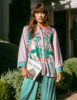 Satin The Clubhouse Print Long Pyjama Set