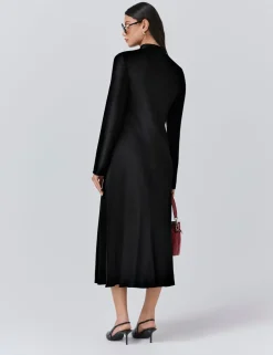 Satin Tie Neck Midi Skater Dress