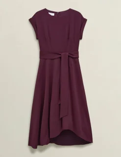 Satin Tie Waist Knee Length Skater Dress