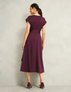Satin Tie Waist Knee Length Skater Dress