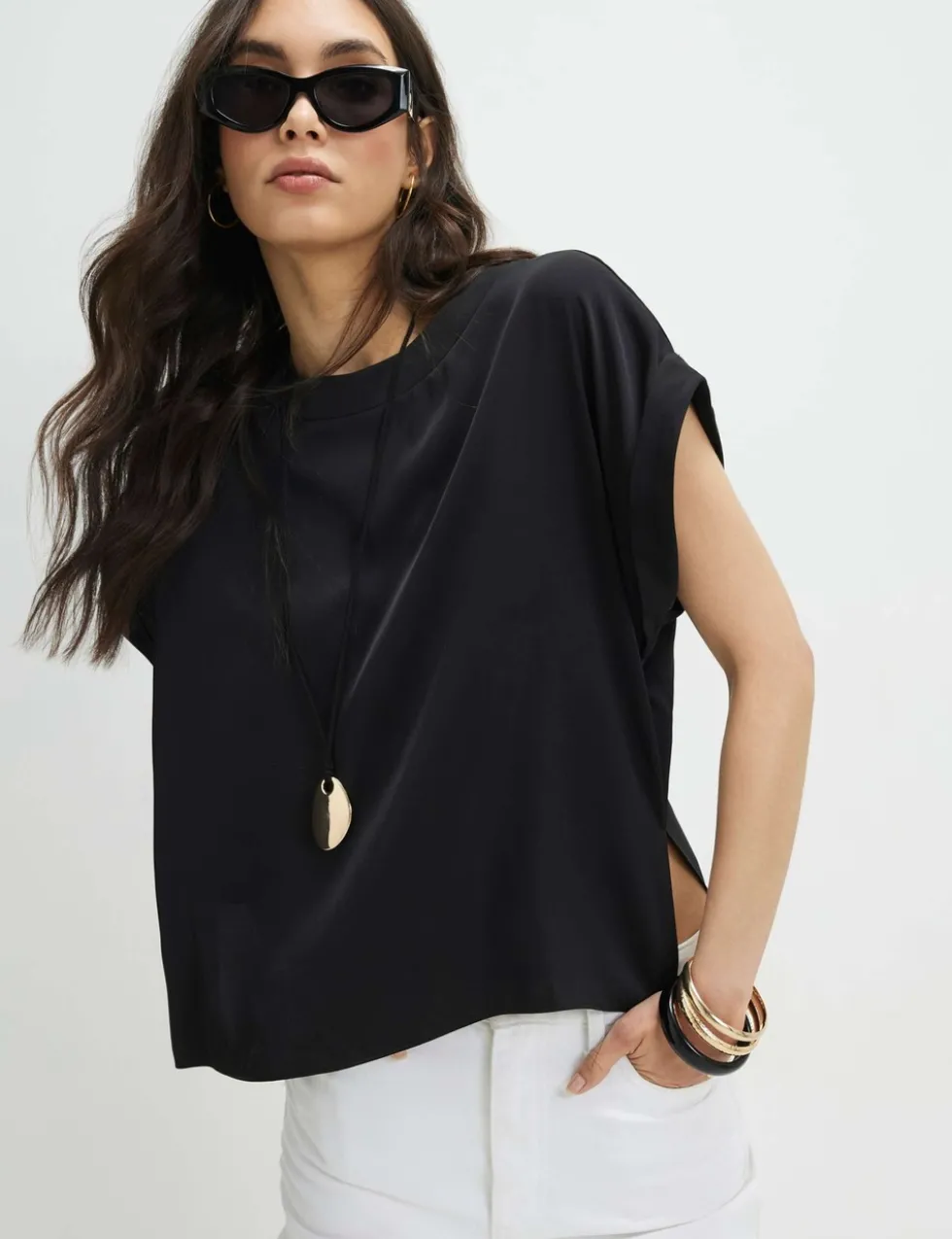 Satin Turn Back Cuff T-Shirt