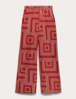 Satin Twill Printed Wide Leg Trousers