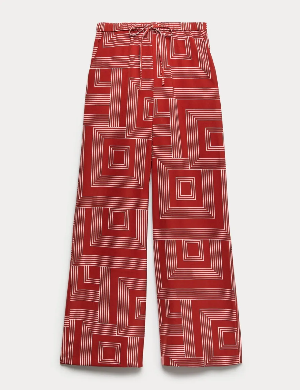 Satin Twill Printed Wide Leg Trousers