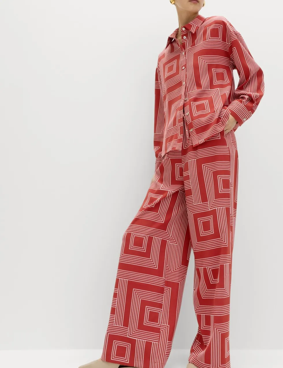 Satin Twill Printed Wide Leg Trousers