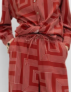 Satin Twill Printed Wide Leg Trousers