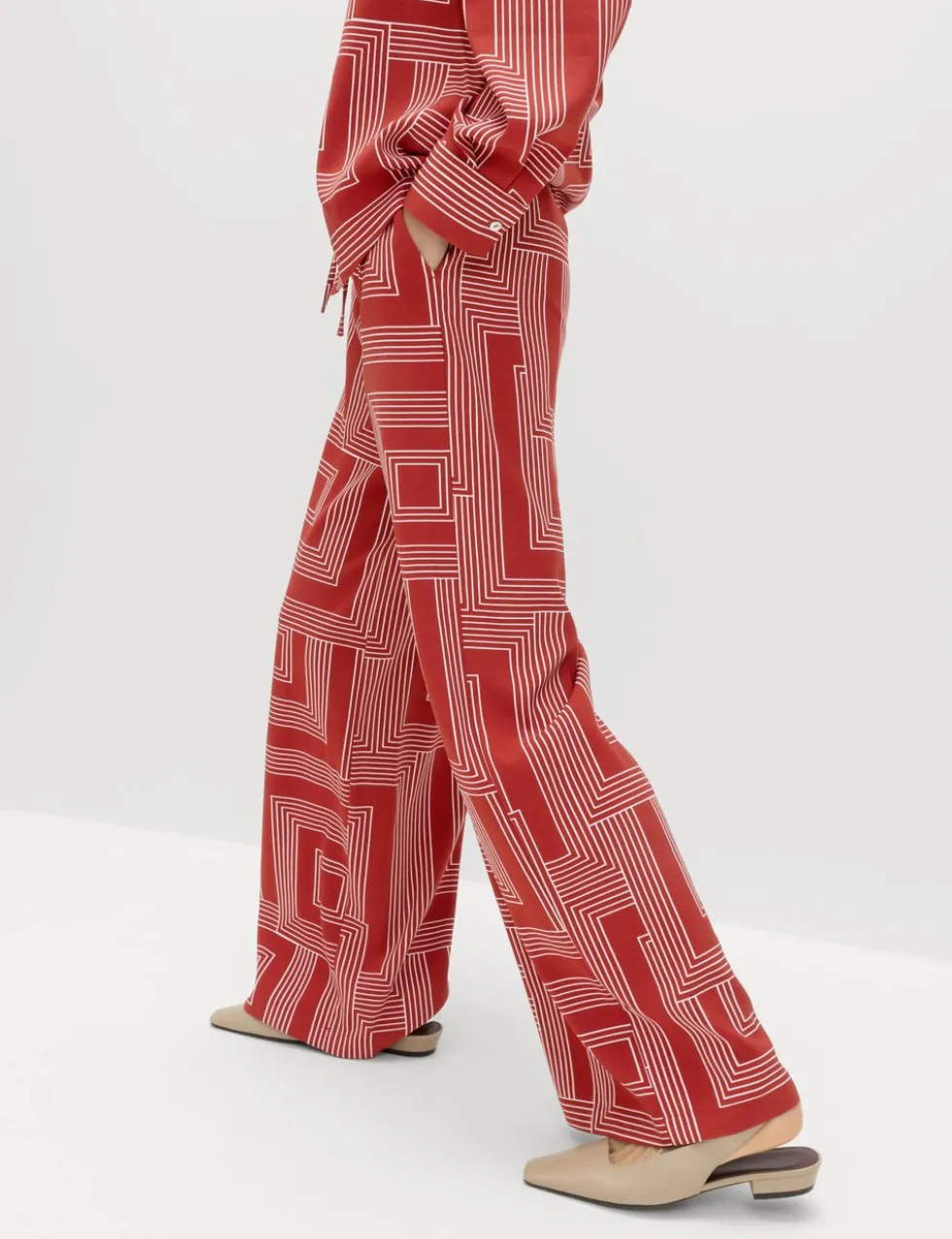 Satin Twill Printed Wide Leg Trousers