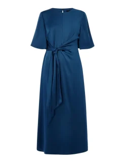 Satin Twist Front Midi Waisted Dress
