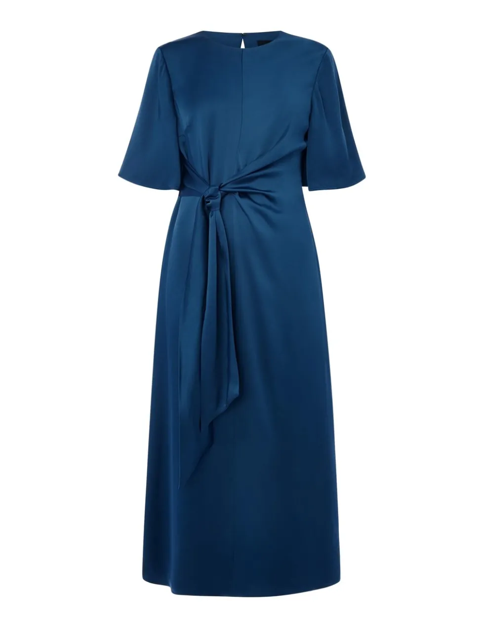 Satin Twist Front Midi Waisted Dress
