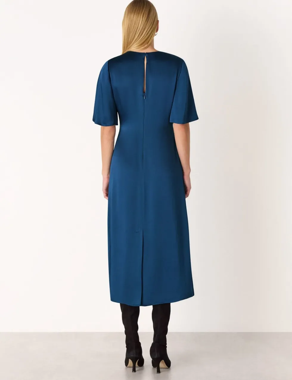 Satin Twist Front Midi Waisted Dress