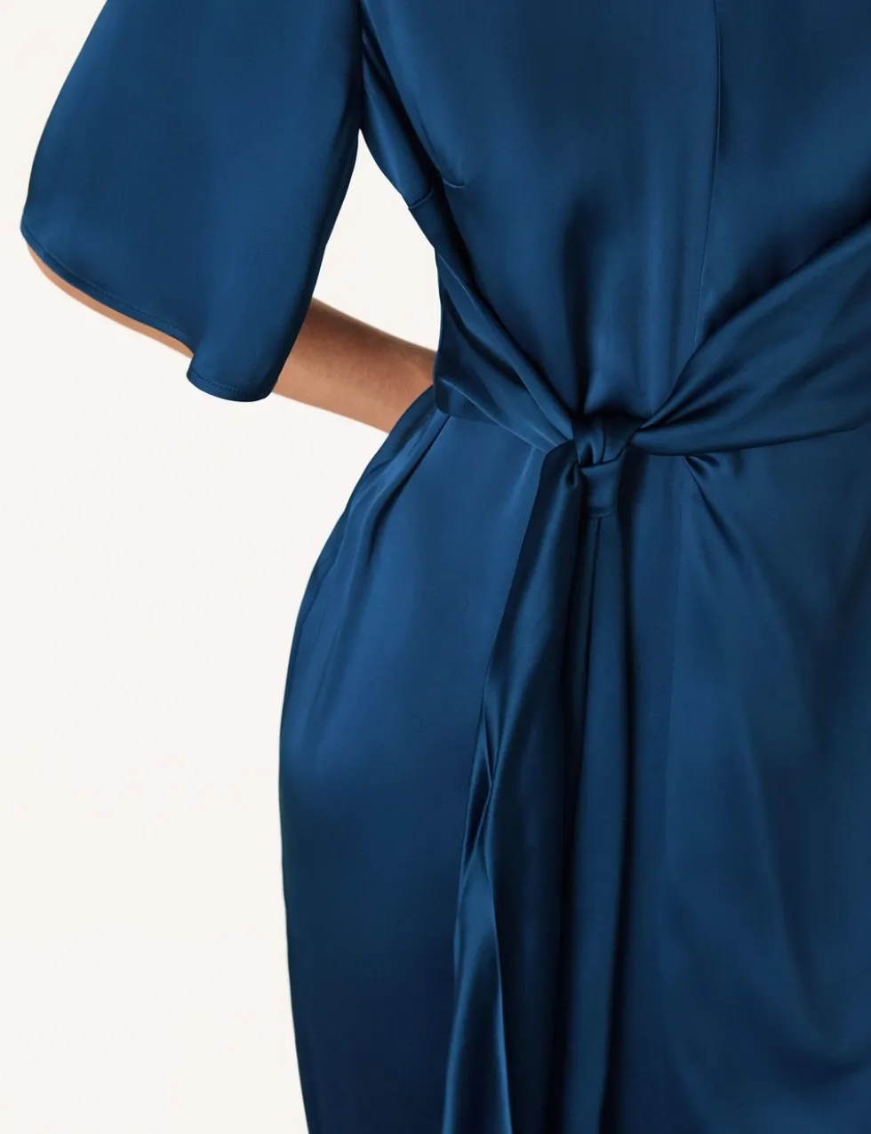Satin Twist Front Midi Waisted Dress