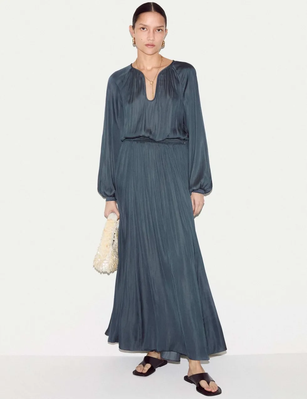 Satin U-Neck Midaxi Relaxed Waisted Dress