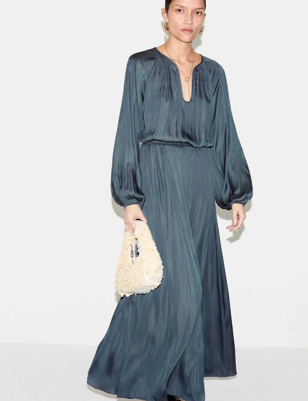 Satin U-Neck Midaxi Relaxed Waisted Dress