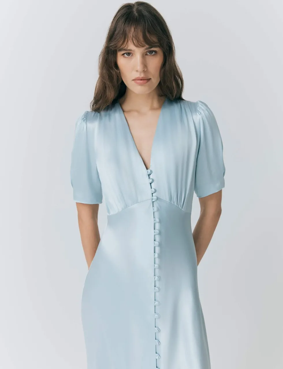 Satin V-Neck Button Through Midaxi Tea Dress
