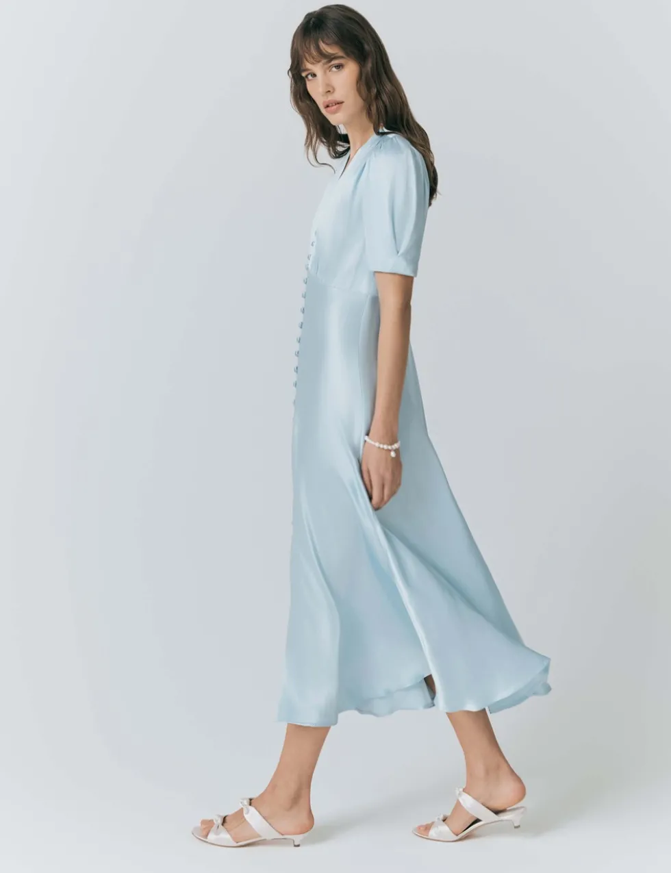 Satin V-Neck Button Through Midaxi Tea Dress