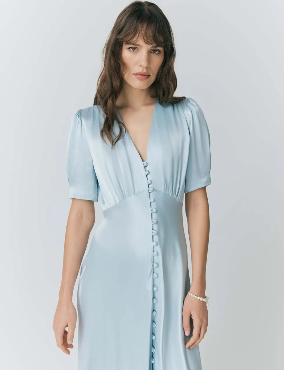 Satin V-Neck Button Through Midaxi Tea Dress
