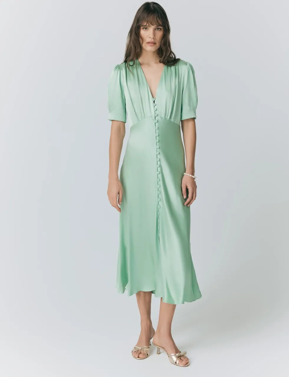Satin V-Neck Button Through Midaxi Tea Dress