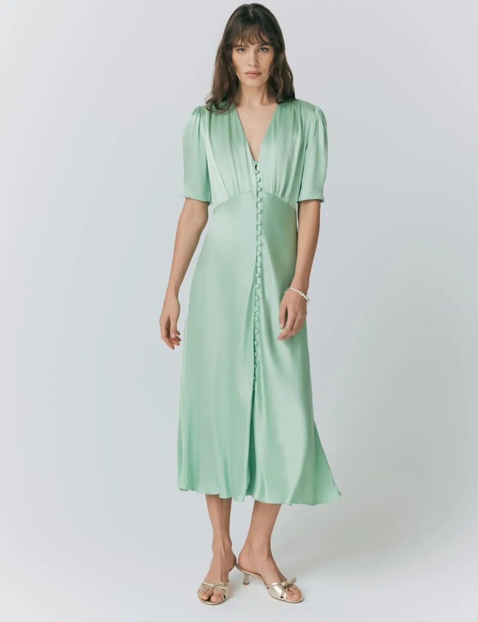 Satin V-Neck Button Through Midaxi Tea Dress