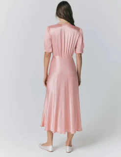 Satin V-Neck Button Through Midaxi Tea Dress