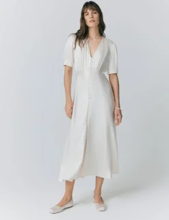 Satin V-Neck Button Through Midaxi Tea Dress