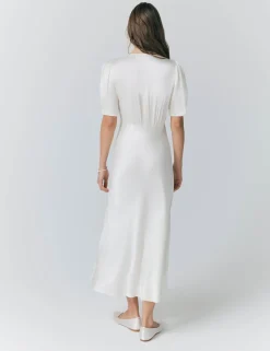 Satin V-Neck Button Through Midaxi Tea Dress