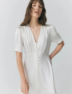 Satin V-Neck Button Through Midaxi Tea Dress