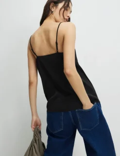Satin V-Neck Lace Trim Cami Top