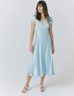 Satin V-Neck Midaxi Tea Dress