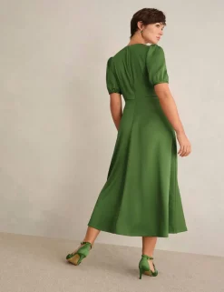 Satin V-Neck Midi Skater Dress