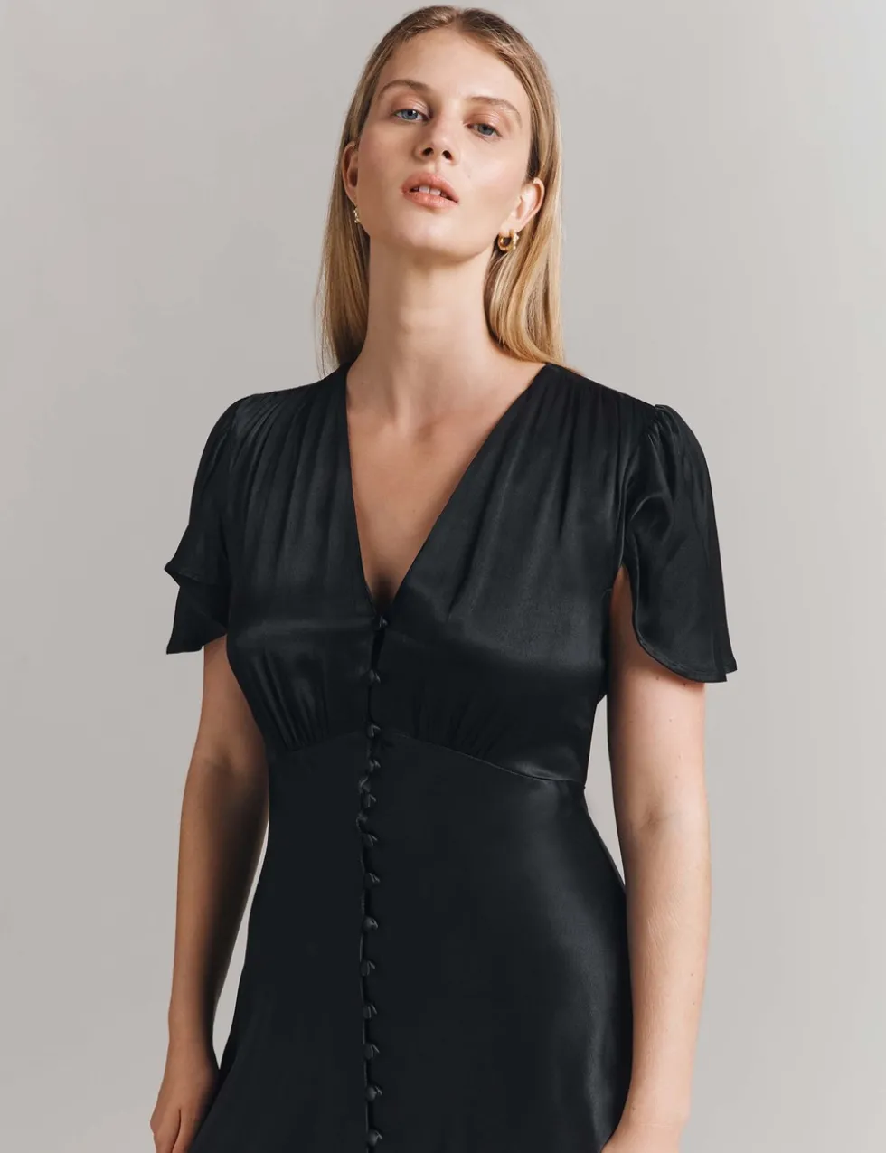 Satin V-Neck Midi Skater Dress
