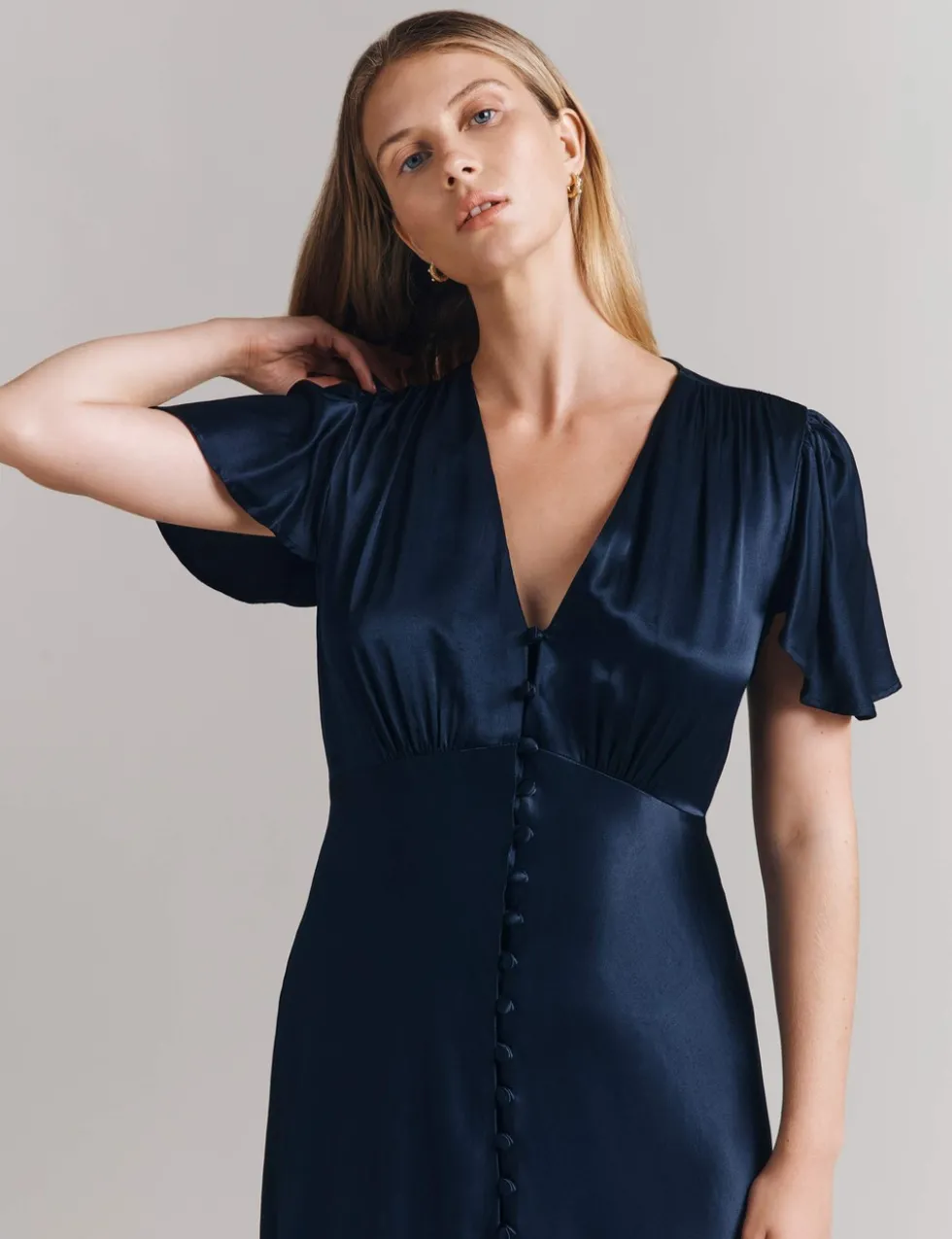 Satin V-Neck Midi Skater Dress